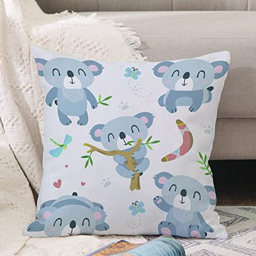 Cushion Covers 18x18 Inch,Bear Cartoon Koala Baby Boomerang Cute Aboriginal,Throw Pillow Cover Soft Pillowcases with Invisible Zipper for Sofa and Couch 45x45cm
