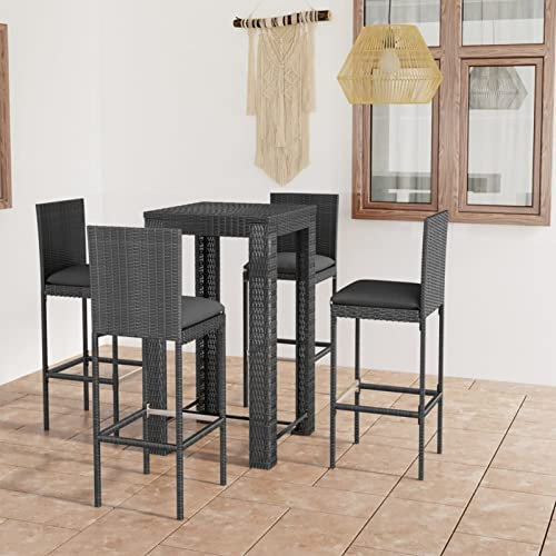 Camerina 5-TLG. Gartenbar-Set mit Kissen Stehtisch Outdoor GartenmöBel Set Garten Barset Bar Outdoor Theke Garten Poly Rattan Grau 3064795