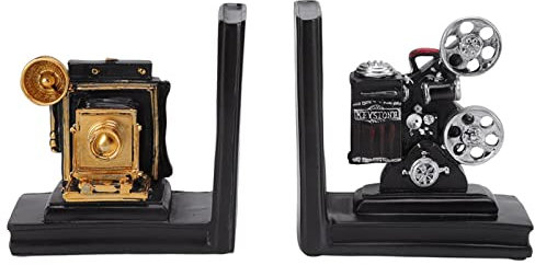 Buchstützen für Filmprojektoren, Dekorativ, Vintage-Regal-Dekor aus Harz, Ein Paar Regal-Buchstützen, Buchstützen Im Filmprojektor-Design, Harz-Buchstützen-Dekoration für das Arbeitszimmer, das Heimbü