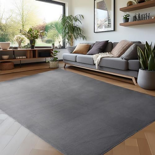 Carpettex Teppich Wohnzimmer Anti-Rutsch Teppich Waschbar in Waschmaschine 120 x 170 cm Grau - Moderner Flauschiger Kurzflor Teppich Extra Weich Schlafzimmer Küche Flur Esszimmer Kinderzimmer