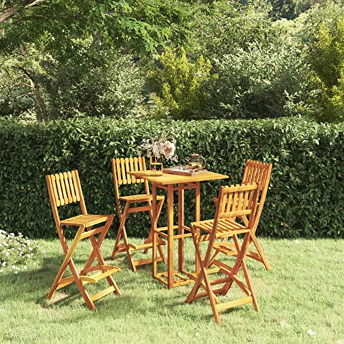 ARKEM 5-TLG. Gartenbar-Set Massivholz Akazie Stehtisch Outdoor GartenmöBel Set Garten Barset Bar Outdoor Theke Garten