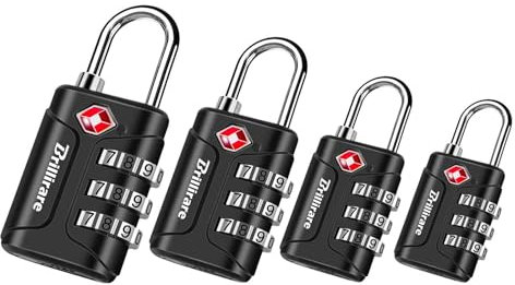 Brillirare 4 Stück TSA Genehmigte Vorhängeschloss, Reise Kombinations Kabelschlösser, 3 Stellig Gepäckschlösser Sicherheitsschloss Metall für Koffer, Rucksäcke, Turnschrank, Zaun, Tor, Koffer-Schwarz
