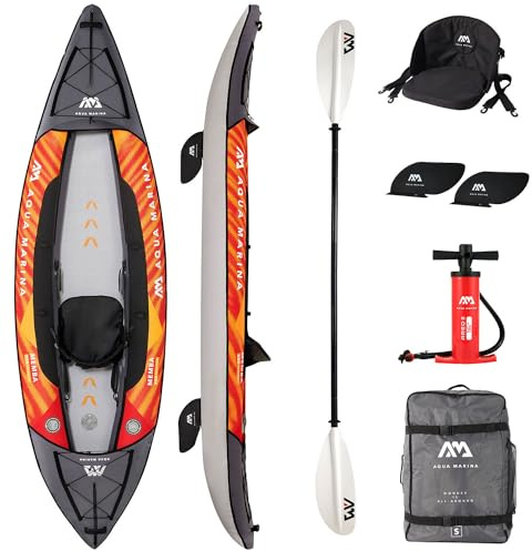 Campsup Aqua Marina MEMBA 330 Kajak aufblasbar 1 Person, Touring Kajak mit Drop Stitch Boden, 330 x 90 cm, 110 kg, KP-1 Paddel, Sitz und 2 Flossen