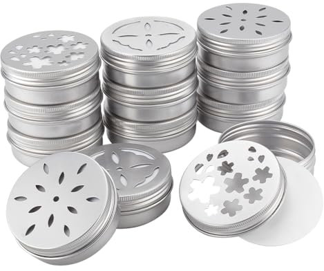 PH PandaHall 12pcs Air Freshener Tins 3 Style Scent Beads Container 2 Ounce Aluminium Metal Container Empty Storage Tins with Hollow Lids for Aromatherapy Air Freshener Travel Storage 6.9x2.5cm