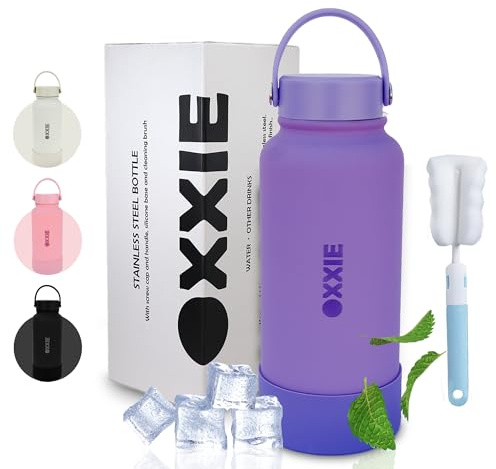 OXXIE Botella Termica 1 Litro | Botella de Agua de Acero Inoxidable Reutilizable | Botella de Agua Niños | Sin BPA | Isotérmica y Hermetica | Adultos, Deporte, Oficina, Yoga, Viaje (Purpura)