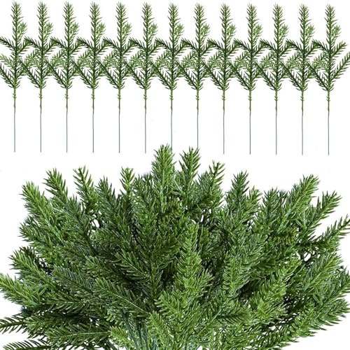 Kapokr 60 Stück Tannenzweige Künstlich Kunst Tannenzweige Grüne Künstliche Tannenzweige Wie Echt, Künstlicher Tannenzweig für Weihnachten Urlaub DIY Girlande Heim Garten Wand Dekor