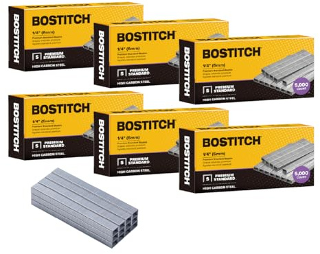 Bostitch Office 30 000 standardhäftklamrar, 1/4 tum längd, häftklamrar med full remsa, 210/remsa, 5 000 per låda, 6-pack