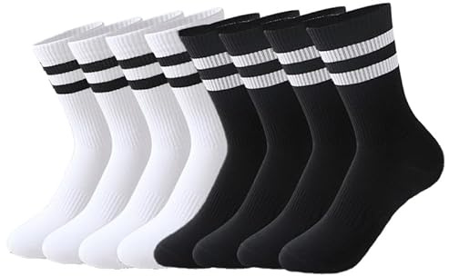 HAGOT 4 par sportstrumpor, unisex sportstrumpor i bomull, andningsbara tennisstrumpor, träningsstrumpor, arbetsstrumpor för män och kvinnor, Svart+Vit - UK6-9, 38.5-41.5 EU