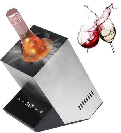 LwiftGal Wine Chiller Electric,Wine Chillers Bucket for Red & White Wine or Champagne,Stainless Steel Single Bottle Iceless Wine Cooler,Kitchen Bar Wine Accessory,Silver