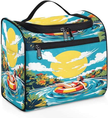UOYO Hanging Travel Toiletry Bag with 11 Compartments, Beauty Summer Vacation Lifebuoy Water-resistant Makeup Cosmetic Bag Travel Organizer for Accessories, Shampoo, Full-size Container, Toiletries