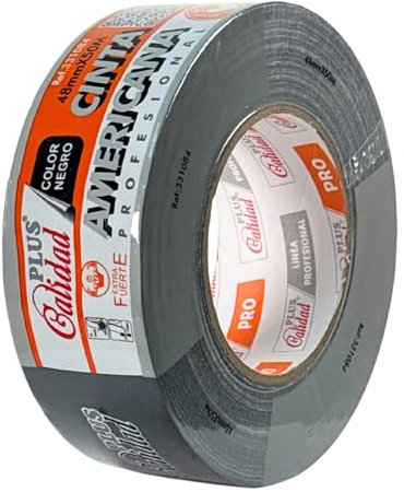 Plus Calidad Cinta Americana Extrafuerte 48mm x 50m x 0.2mm Color Negro para Embalaje, Cajas de Cartón de Mudanzas, Reparación. Precinto para Sellados Seguros, Fuertes y Resistentes (01 Rollo Negro)