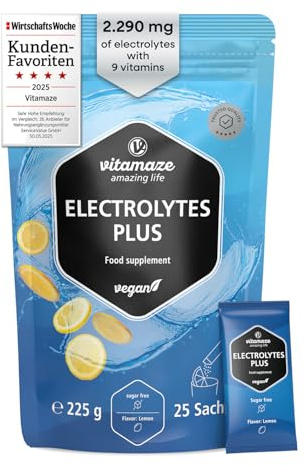 Polvere di Elettroliti ad Alto Dosaggio 2290mg - 25 Bustine con Magnesio, Potassio, Calcio + 8 Vitamine B per l'Equilibrio Elettrolitico, Gusto Naturale al Limone, Vegano, Sport & Dieta Chetogenica