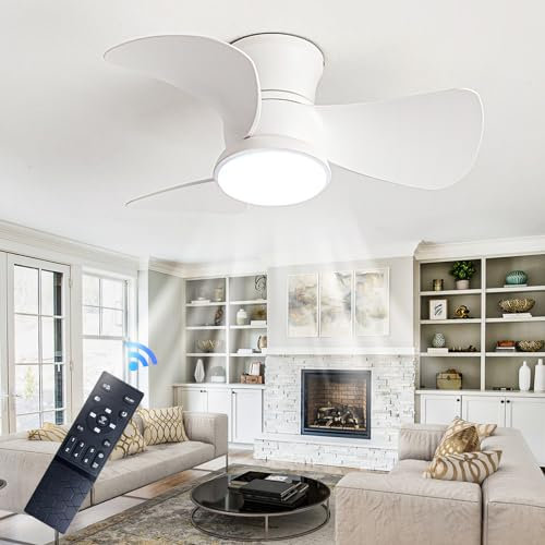 GODFSAHG Ventiladores de Techo pequeños LED con Luces Luz de Ventilador Reversible de 6 velocidades con Control Remoto Temporizador Regulable Inteligente Moderno Ventiladores de Techo con l