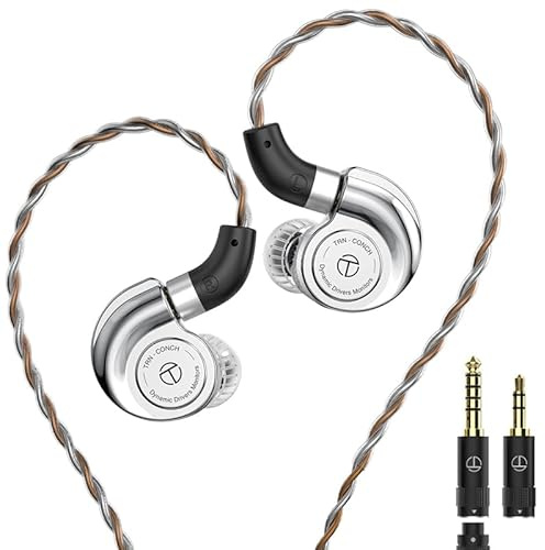 Sabaj TRN Conch Auricolari cablati con microfono, monitor HiFi in-Ear con 3 ugelli intercambiabili (argento)