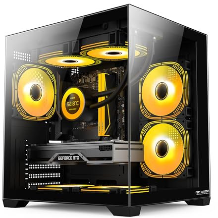 Boitier d'ordinateur Pro Gaming Ambra, Cube Tower, M-ATX, 5 ventilateurs ARGB inclus, contrôleur ARGB (Noir)
