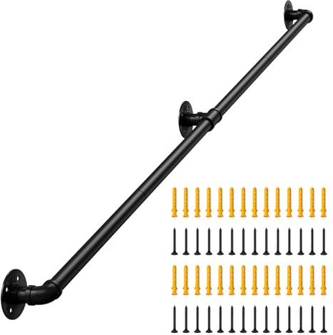 DAMEING 6FT Metal Stair Handrail Kit, 440LB Load Capacity, Non-Rust Hand Railing for Indoor & Outdoor Steps, Wall Mount Safety Rail, Easy Assembly (Matte Black)