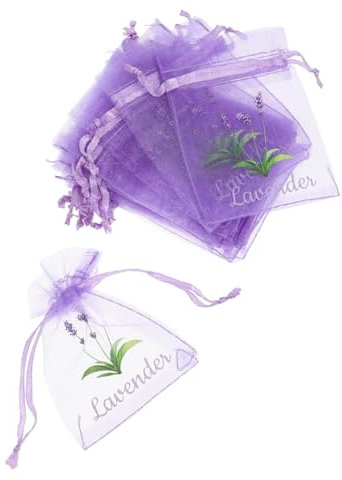 EXQUIMEUBLE 50stücke Lavendelsäckchen Kleine Mesh-Beutel Mit Zugband in Helllila Für Duft Und Aufbewahrung Von Gewürzen Trockenen Blumen Schrank Und Auto Aromatisierende Aufbewahrungstaschen
