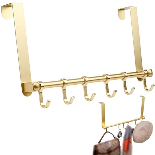 Obelunrp Über den Türhaken golden Aluminium über den Türbügel mit 6 Slidingable Haken schweren Anodierkleiderbügel für Hut, Mantel, Geldbörse, Schlüssel und mehr