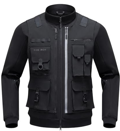 RIDEIRON Giacca da Moto Uomo Invernale Tutte le Stagionicon con Spalline e Gomitiere CE Fodera Rimovibile Armatura Moto Protezione Antivento Nero XL