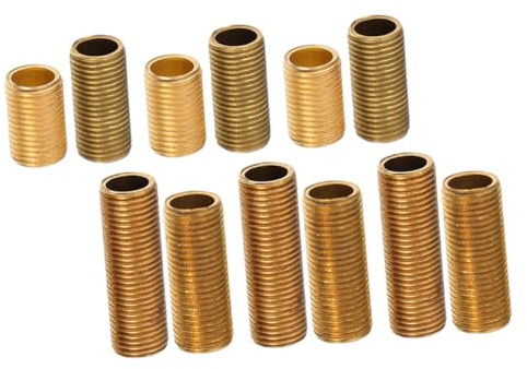 Operitacx 12pcs Brass Tube Hollow Threaded Tube for Lamp Threaded Brass Lamp Light Thread Pipes Hardware Coupling