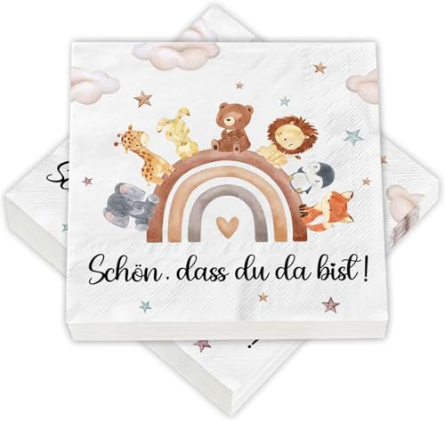 Servietten Geburtstag Kinder 40 Stück Servietten Kindergeburtstag Tiermotiv | Schön Dass Du Da Bist Geburtstagsservietten, Kinderparty-Servietten, Tiermotiv, Geburtsfeier Jungen und Mädchen