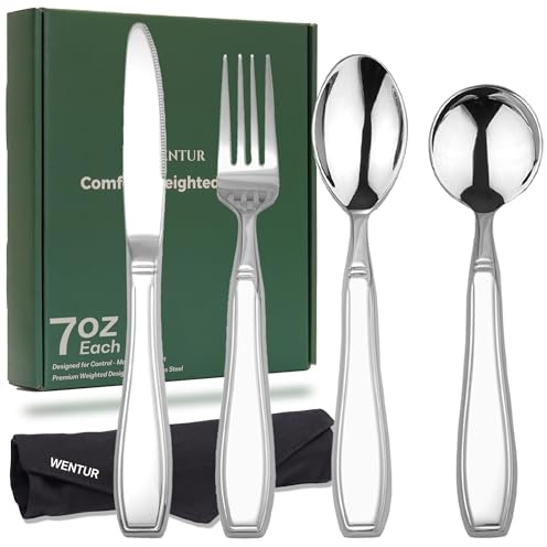 Weighted Utensils for Hand Tremors and Parkinsons, Arthritis, Weak Hand Grip - Weighted Silverware for Hand Tremors - Adaptive Utensils for Elderly - Parkinsons Aids for Living Parkinsons Gadgets Gift