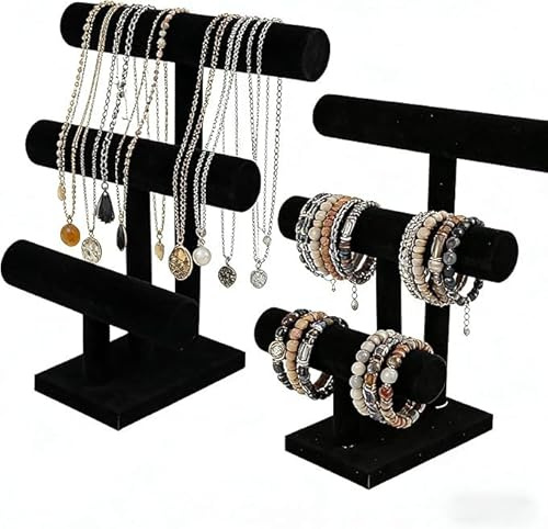 SYUTBOU 2 st T-format armbandsställ, 3 våningar, 30 cm, 25 cm/20 cm (12 x 8 tum) armbandshållare med 17 cm x 11 cm bas, smyckesställ för klockor och smycken