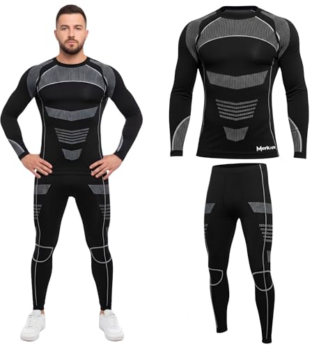 Merkan Thermo-Wäsche, Thermoaktive, Herren, atmungsaktiv und funktionell, antibakteriell und elastisch, Skiunterwäsche, warme Unterwäsche für zu Hause und Sport Herbst und Winter, Coolmax
