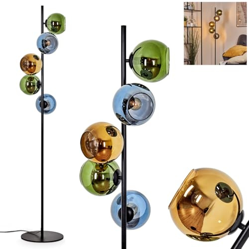 HOFSTEIN Stehleuchte Koyoto, Stehlampe aus Metall/Glas in Schwarz/Blau/Grün/Gold, moderne Leuchte im Retro/Vintage-Design (Ø Schirme 15 cm), Fußschalter, 160 cm, 5 x E14, Wohnzimmer, Schlafzimmer