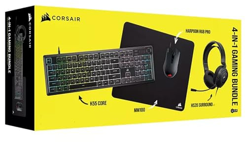 Corsair Teclado K55 Core + Harley RGB Pro Mouse + HS35 v2 Surround Auriculares + MM100 Mousepad Bundle Gaming
