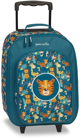 Ragusa-Trade Tiger Dschungel Kinder Trolley Kinderkoffer Polyester 42 x 32 x 16/21 cm - verstellbare und fixierbare Teleskopstange, türkis