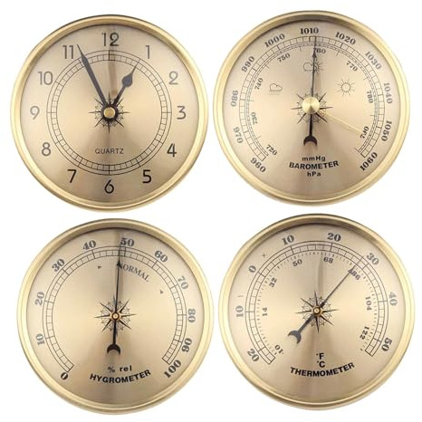 Sharplace , Hygrometer, Thermometer, Luftdruckmesser, Elegantes, leicht ablesbares Temperaturmessgerät für Innenräume, Scheunen, Segelschiffe, mit Uhr