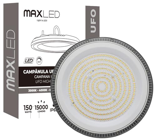 Maxled, Light is Led! 150W UFO Industriell Led-Spotlight 15000LM High Bay Belysning UFO Verkstadslampa 3CCT 3000K/4000K/6500K IP65 Vattentät Led-Takbelysning för Källare Fabrik Lager Verkstad Garage