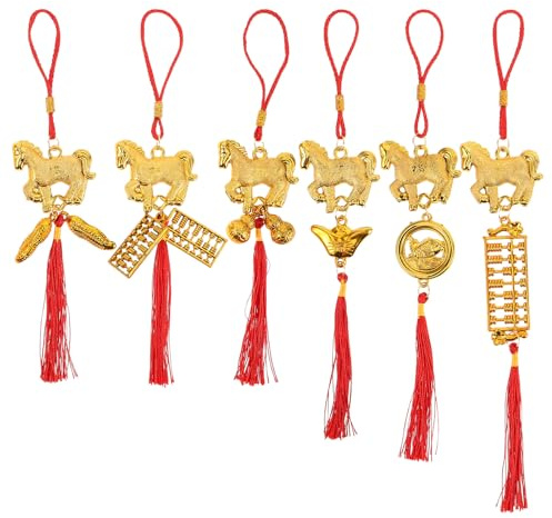 Ciieeo 6PCS 2026 Chinese New Year Decorations, Year of the Horse Lunar Hanging Ornaments, Chinese Zodiac Horse Mascot Red Tassel Pendants for Home Office Car, Traditional Fortune Good Luck Charms