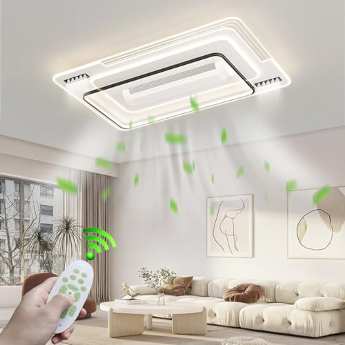 Ventilatore da soffitto quadrato grande senza lama con luci e telecomando Ventilatori da soffitto moderni da incasso con ventola a 6 velocità e luci dimmerabili Ventilatore a conversione di frequenza