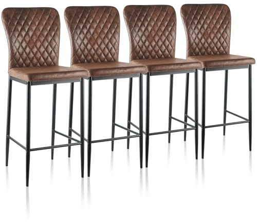 JaHECOME künstliches Wildleder Barhocker 4er Set Designer Barstuhl Hocker, mit modischer Hocker mit Metallbeine Tresenhocker Rückenlehne Fußstütze für Bistro Bar (4, Braunes Wildleder)