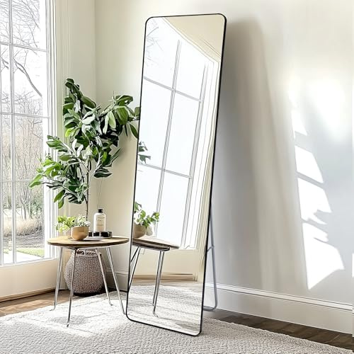 GREENSAPPIRE Ganzkörperspiegel Schwarz 150x40 cm–schlanker Standspiegel aus gehärtetem Glas,freistehend oder anlehnbar,moderner Bodenspiegel für Schlafzimmer,Wohnzimmer,Flur