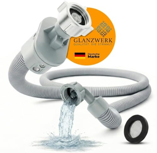 GLANZWERK Zulaufschlauch mit Aquastop 1,5 m – Waschmaschinenschlauch & Spülmaschinenschlauch – 3/4 Zoll Metallgewinde – inkl. gratis Ersatzsieb- robuster Schlauch - einfache Montage