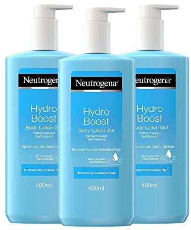Neutrogena Hydro Boost Bodylotion Gel, ultraleichte Feuchtigkeitscreme mit Hyaluron, für normale bis trockene Haut, 3 x 400ml