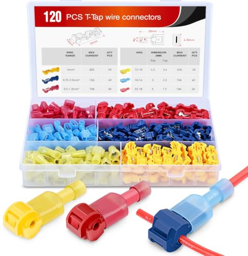 Nilight - 50004R 120 Pcs/60 Pairs Quick Splice Wire Terminals T-Tap Self-stripping with Nylon Fully Insulated Male Quick Disconnects Kit, 2 Years Warranty