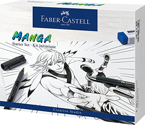 Faber-Castell 167152 - Penna a inchiostro Pitt artist pen Manga Advanced Set, 3 penne a inchiostro e accessori, 8 pezzi, 1 Unità (Confezione da 1)