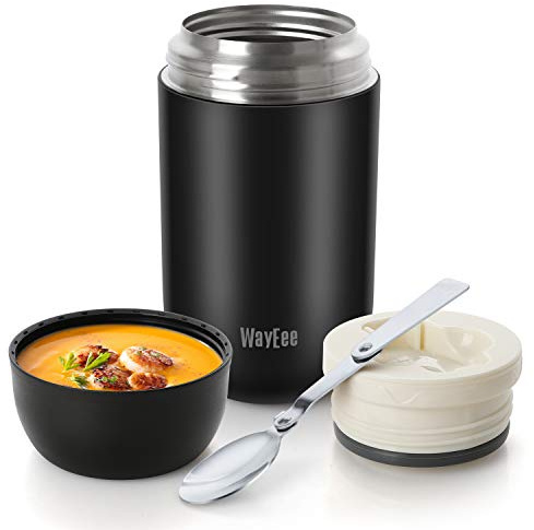 WayEee Contenitore Termico per Alimenti, Barattolo per Alimenti sottovuoto di Acciaio Inossidabile 710ml con Un Cucchiaio Pieghevole per Zuppa, Porridge, Riso, Frutta