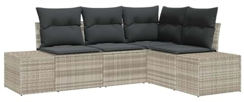 Foknhdi Gartensofa Set 4-Teilig Hellgrau Poly-Rattan Modular Eckbank Gartenmöbel mit Stauraum 209 x 154 x 69 cm für Balkon Terrasse Garten