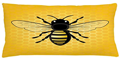 ABAKUHAUS Abeja Reina Funda para Almohadón, Vista Detallada de Insectos, Estampa Digital en Ambos Lados con Cremallera, 40cm x 90cm, Amarillo Tierra Gris