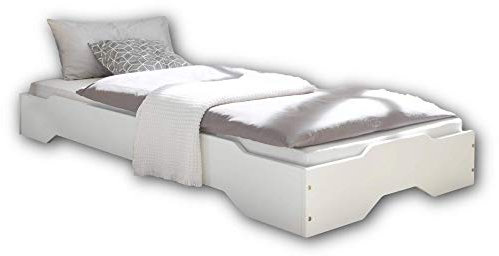 Stella Trading Lit Simple élégant avec Surface de Couchage 90 x 200 cm - Lit empilable Confortable en pin Massif - Blanc - 96 x 25 x 205 cm (l x H x P)