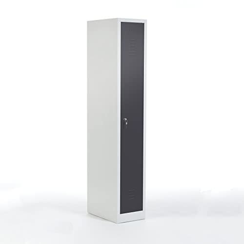Schrank & Stuhl Spind – Metallspind mit einem Abteil in 180 x 31,5 x 50 cm, Schließfachschrank mit Hutboden & Zylinderschloss, Lieferung komplett montiert, Grau/Anthrazit