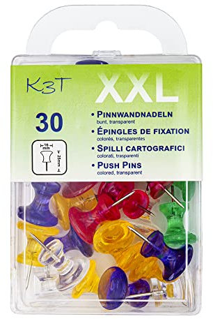K3T Pinnnadeln XXL 30er Packung, bunt/transparent Sortiert, Abmessung (HxB) 25 x 16 mm, Art.Nr. 48359