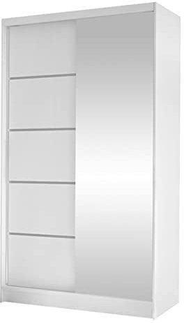 Mirjan24 Kleiderschrank Camtalo III mit Spiegel, Garderobenschrank mit Kleiderstange und Einlegeboden, Schwebetürenschrank, Schlafzimmerschrank (weiß)