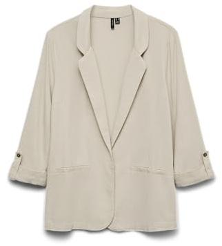 VERO MODA Damen Legeres Blazer Jackett mit Dreiviertel Arm Leichter Sakko Eleganter Business Shacket, Farben:Beige-2, Größe:XS