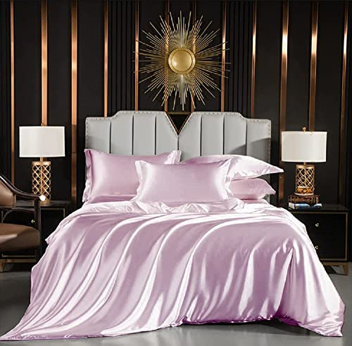 Luofanfei Housse de Couette 140x200 Rose poudré Satin Parure de lit Unie Adulte 2 Pièces Ensemble Literie Modern Uni Linge de Lit avec Fermeture éclair et 1x 65x65cm Taie d'oreiller